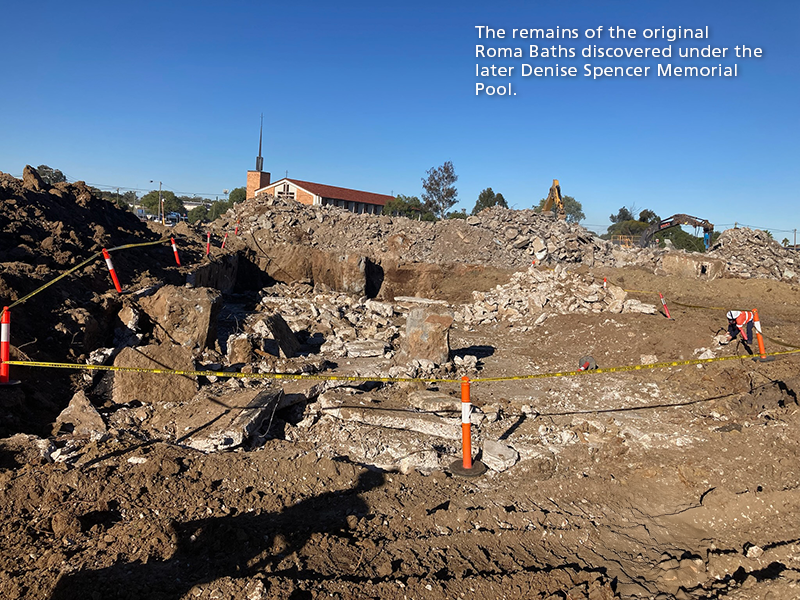 The remains of the original Roma Baths discovered under the later Denise Spencer Memorial Pool